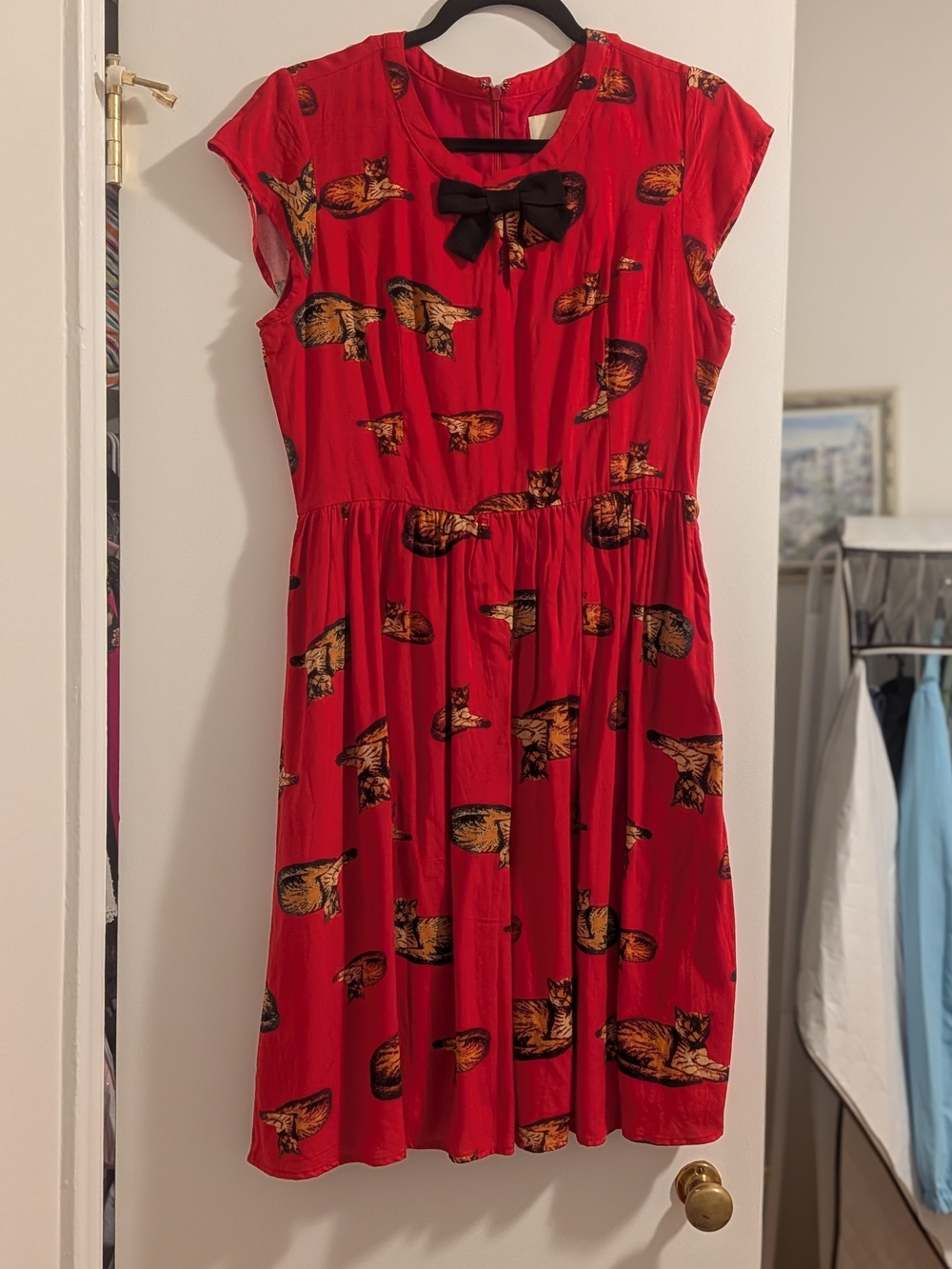 Modcloth Brand Red Cat Dress With Bow